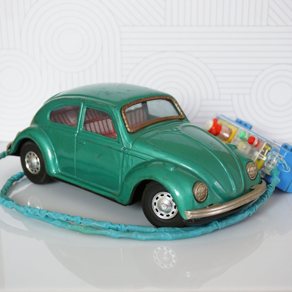 1960s Vintage BANDAI Volkswagen RC Green Beetle. Working Visible Engine. Japan.