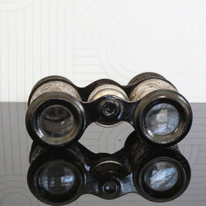 Antique Silver and Black Tone Binoculars/ Opera Glasses showing Ancient War