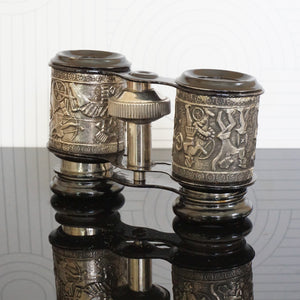 Antique Silver and Black Tone Binoculars/ Opera Glasses showing Ancient War