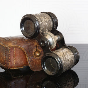 Antique Silver and Black Tone Binoculars/ Opera Glasses showing Ancient War