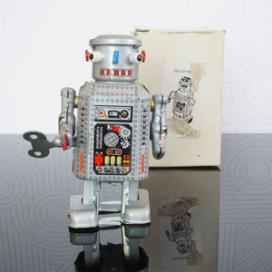 1970s Vintage Tin Litho Rare Windup Toy "Walking Robot" w Key in Box No. MS 249
