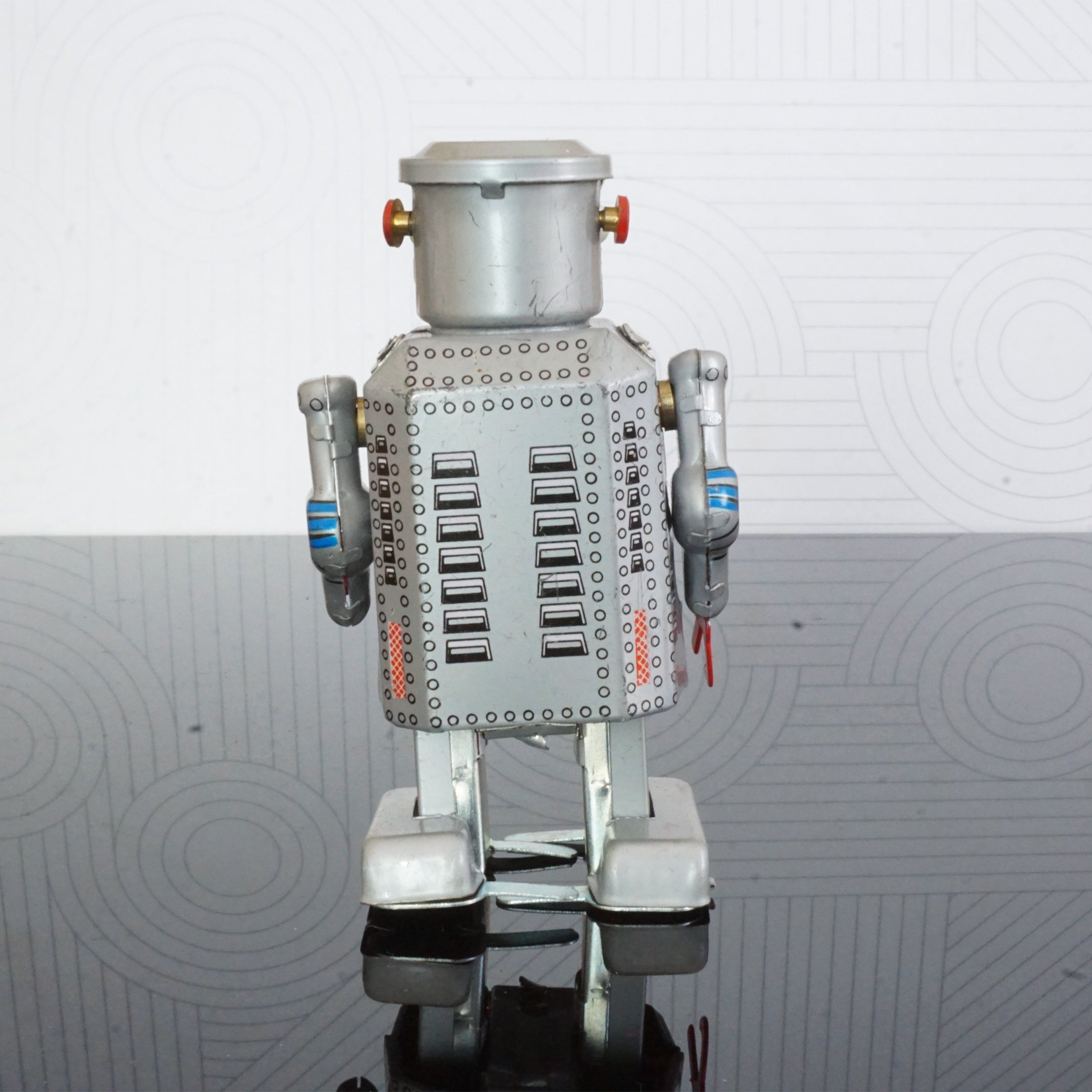 1970s Vintage Tin Litho Rare Windup Toy "Walking Robot" w Key in Box No. MS 249