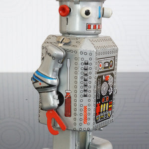 1970s Vintage Tin Litho Rare Windup Toy "Walking Robot" w Key in Box No. MS 249