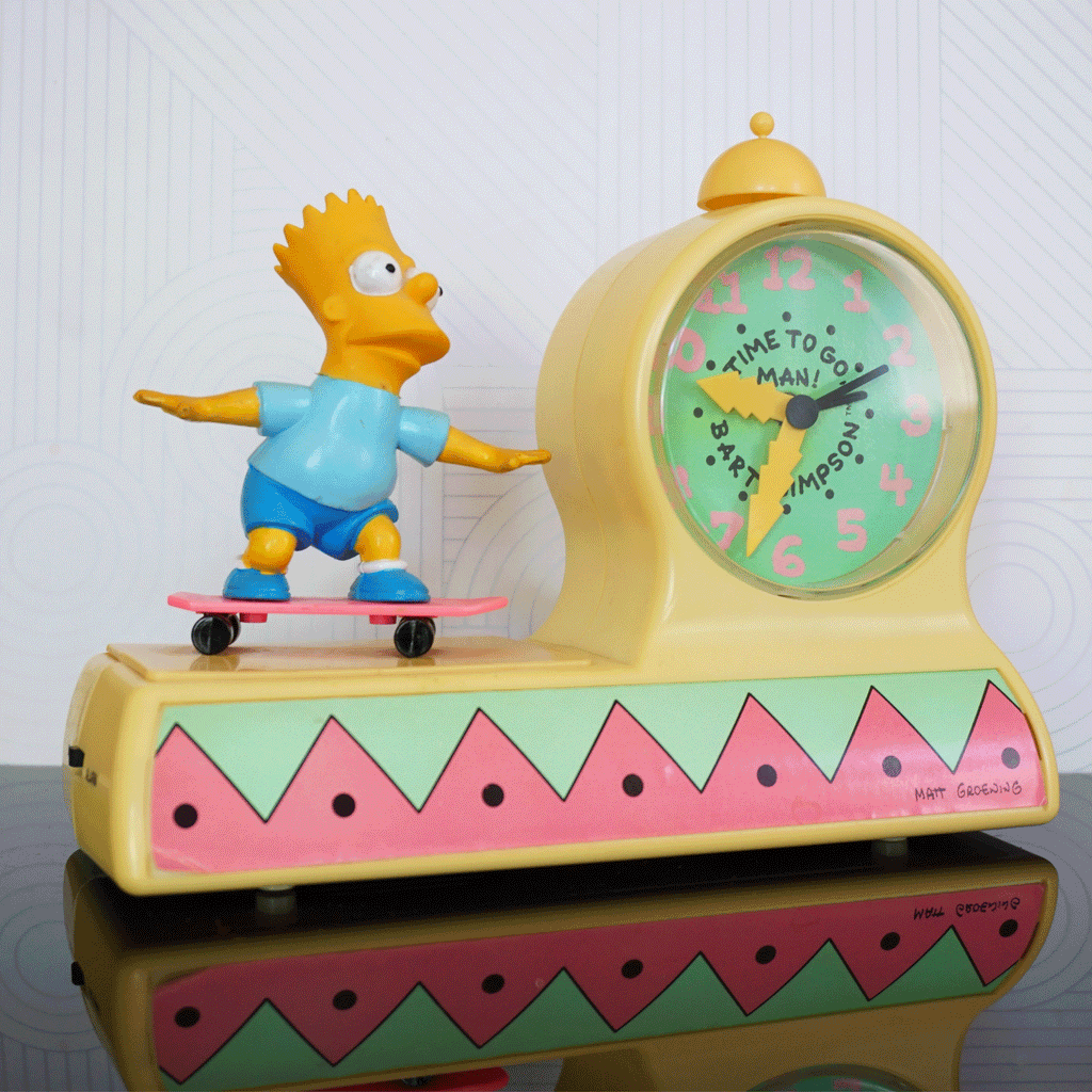 1990 Vintage FOX Bart Simpson Radio Alarm Clock, Matt Groening. Time to Go Man!