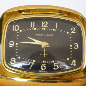Vintage PHINNEY-WALKER Unique Gold Tone Travel Alarm Clock. Made in Germany.