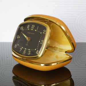 Vintage PHINNEY-WALKER Unique Gold Tone Travel Alarm Clock. Made in Germany.