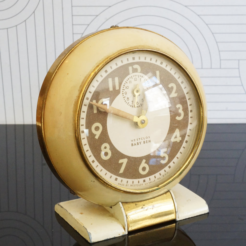 1940s Vintage WESTCLOX Baby Ben Style 5 Ivory Luminous Chime Alarm Clock