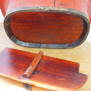 Antique 19th Century Chinese Hand-Painted Wooden Red Food Basket/ Lunch Box