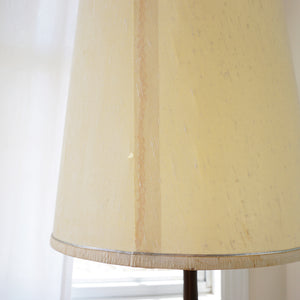 1960s Vintage LEVITON Ceramic & Wood White Table Lamp w/ Fabric Shade. U.S.A.