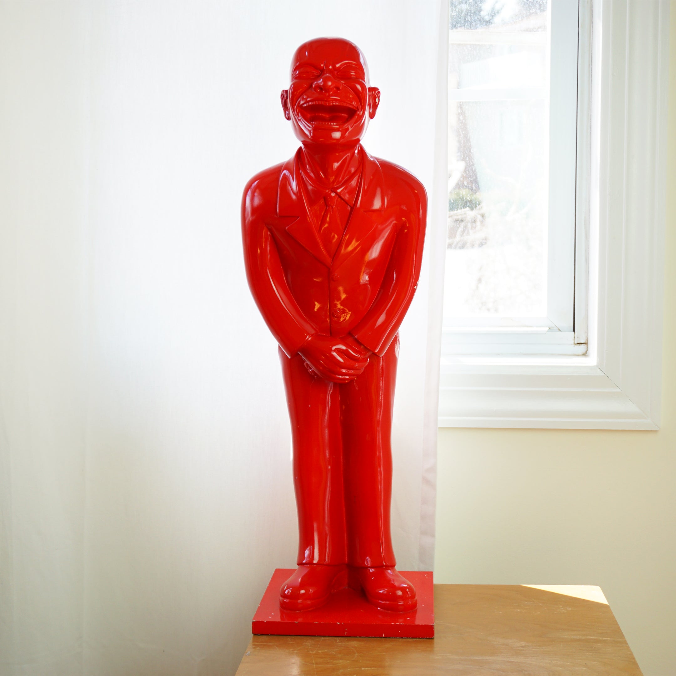 Vintage 26" Statue of Butler in Monochrome Red Resin wearing Suit and Tie