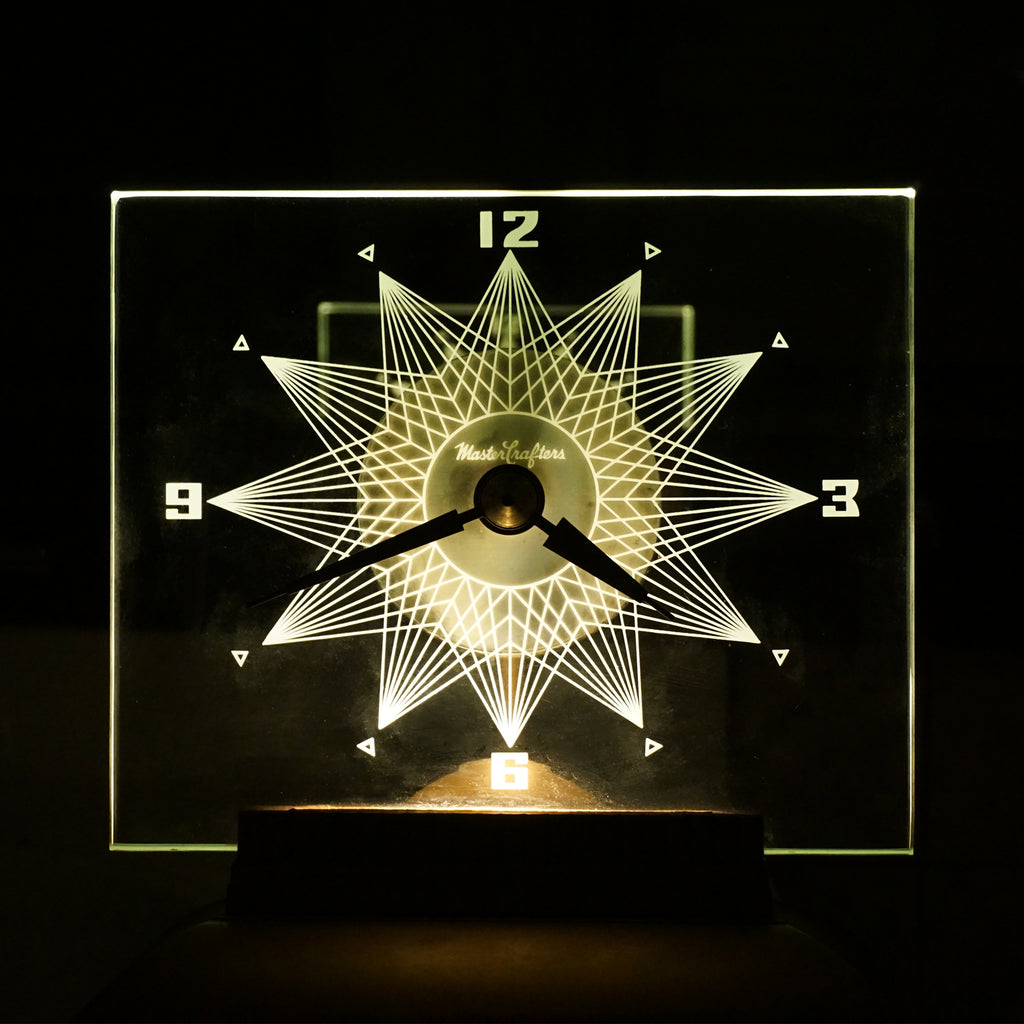 1950s MCM 9" Vintage MASTERCRAFTERS No. 146 Starlight Glass Illuminated Clock