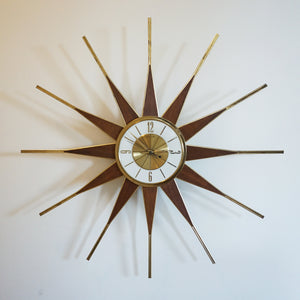 Mid-Century ELGIN Sunburst Wall 26" Clock. Made in Germany, Original Mechanism.