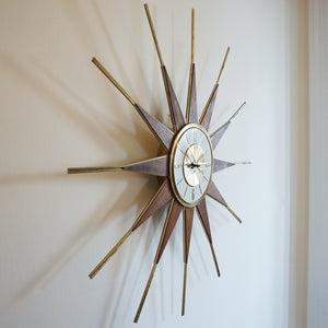 Mid-Century ELGIN Sunburst Wall 26" Clock. Made in Germany, Original Mechanism.
