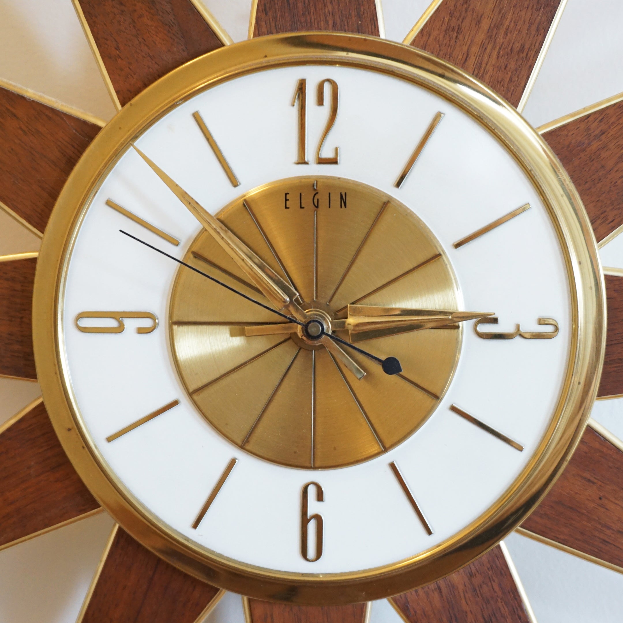 Mid-Century ELGIN Sunburst Wall 26" Clock. Made in Germany, Original Mechanism.