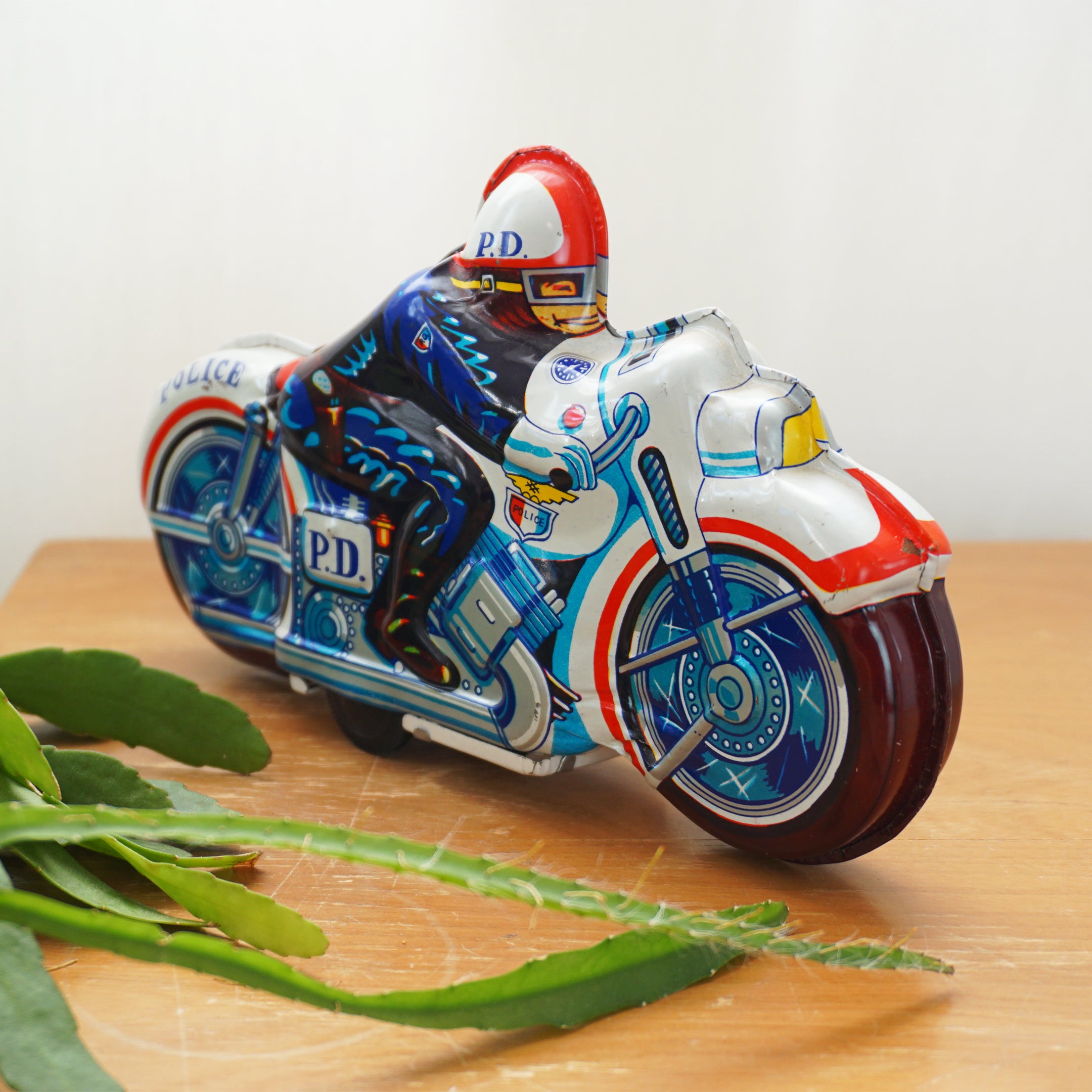 Vintage Tin Litho Friction Powered Motorcycle Police No. 51. Made in Japan.