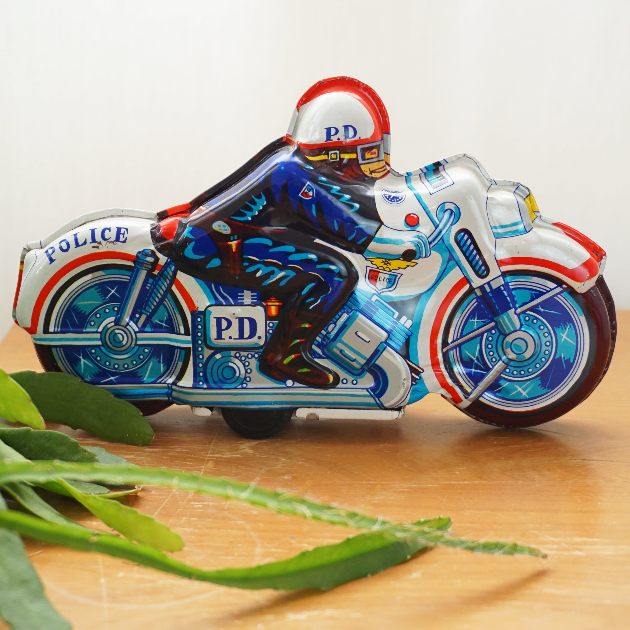 Vintage Tin Litho Friction Powered Motorcycle Police No. 51. Made in Japan.