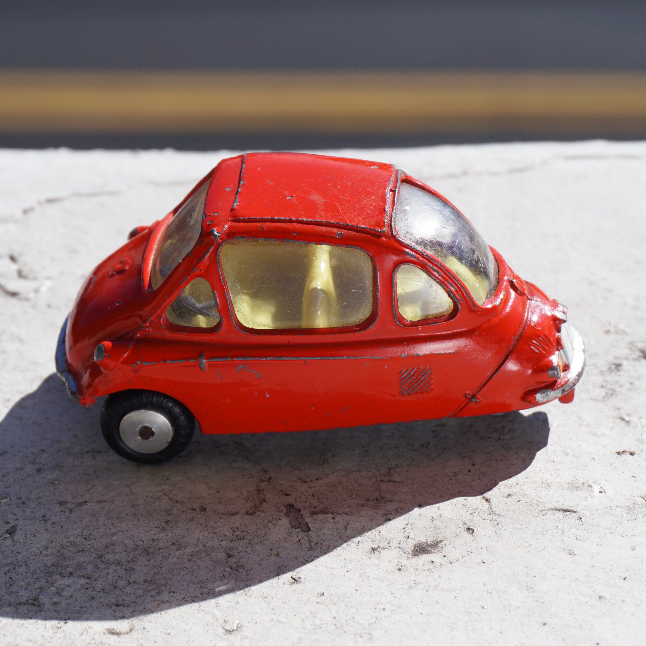 Vintage HEINKEL Corgi Toys No. 233 Red Economy Toy Car. Made in Gt. Britain.