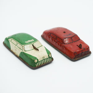 Lot of 2 Mid-Century ARGO Tin Litho Toy Cars Fire Chief, and Police, Vintage