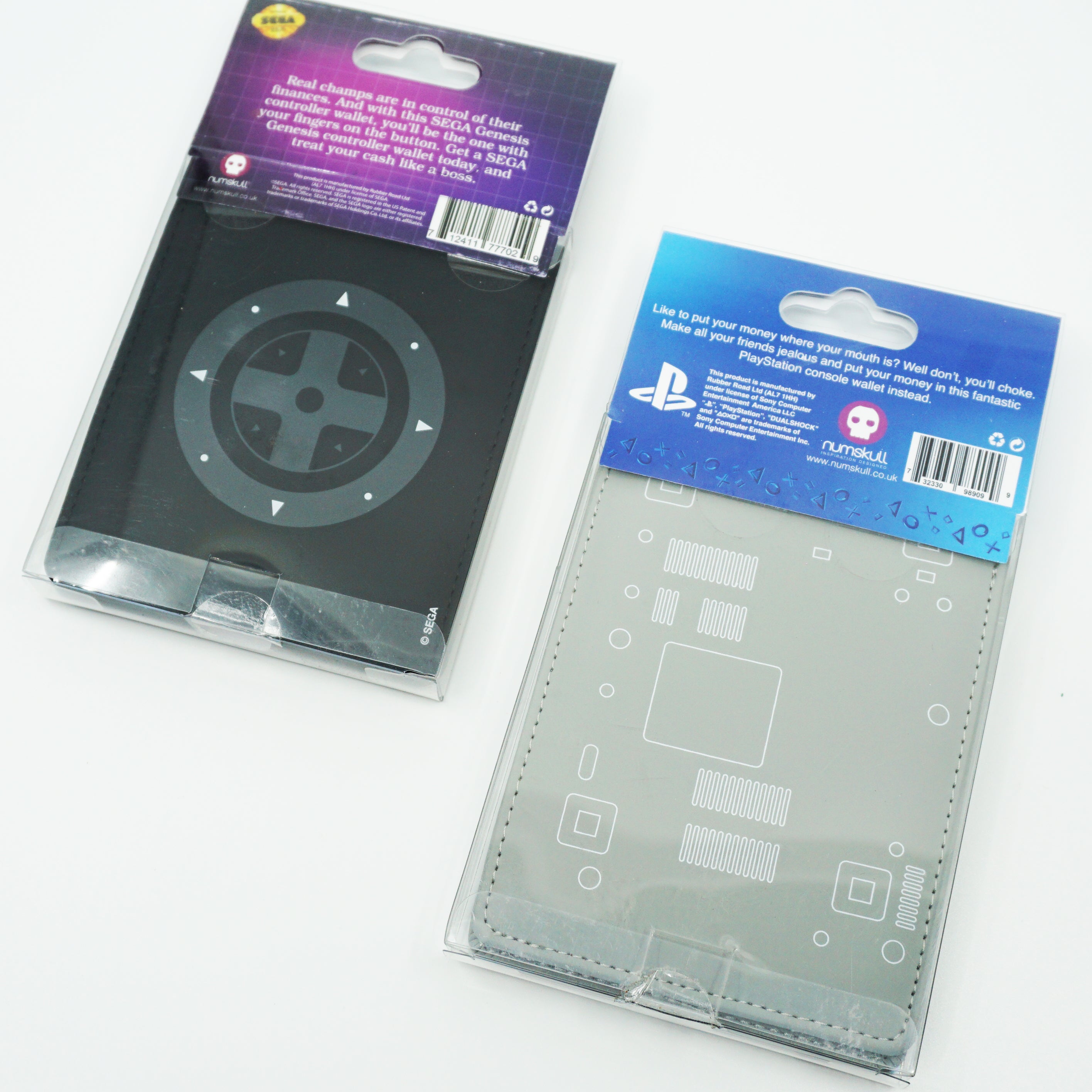 Set of 2 Official Sega Genesis Controller & Sony PlayStation Console Wallets. NIB Retro-Style Lot.
