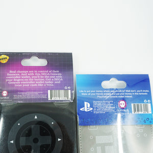 Set of 2 Official Sega Genesis Controller & Sony PlayStation Console Wallets. NIB Retro-Style Lot.