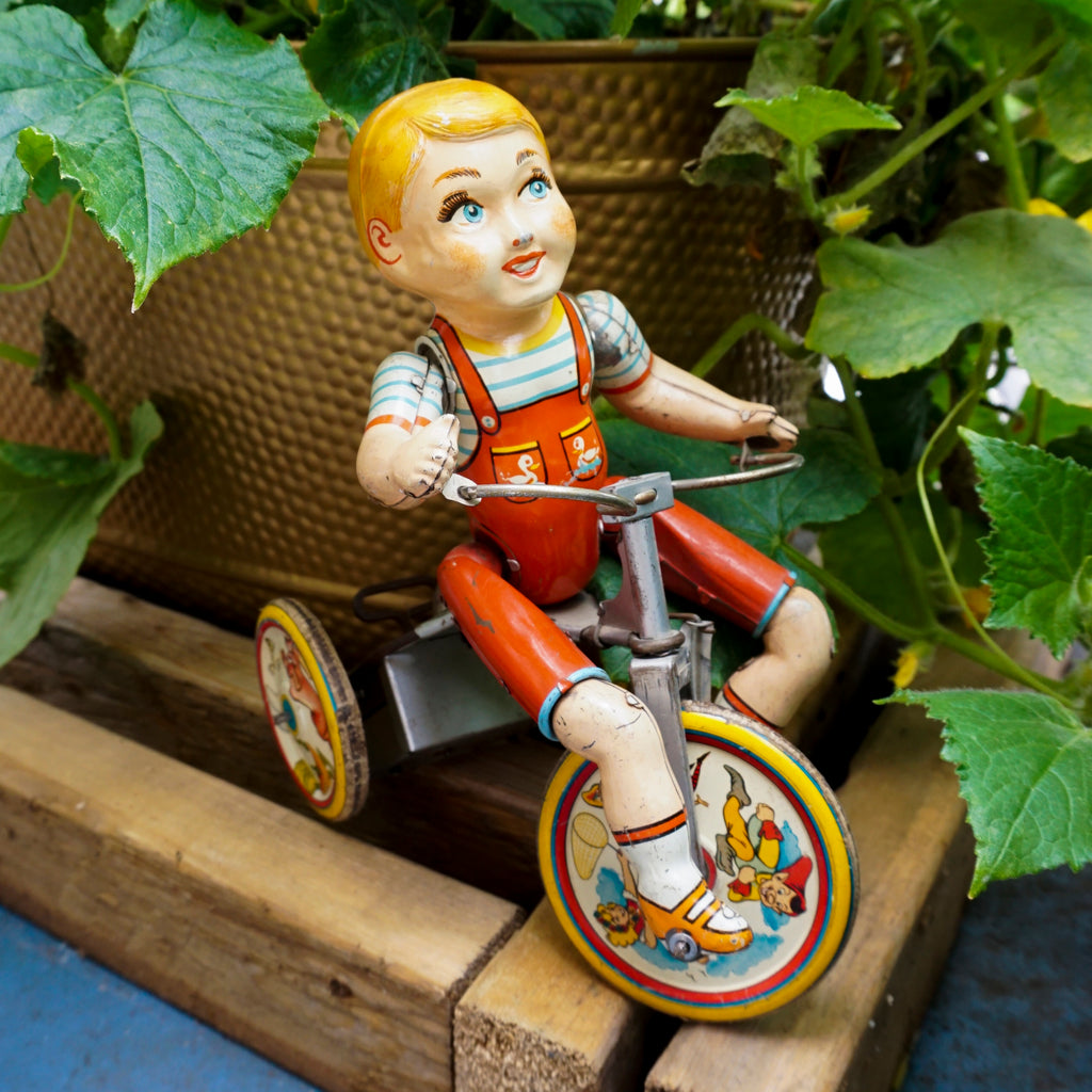 1930s Kiddy Cyclist Wind-Up Antique Toy. Mint Condition. Working.
