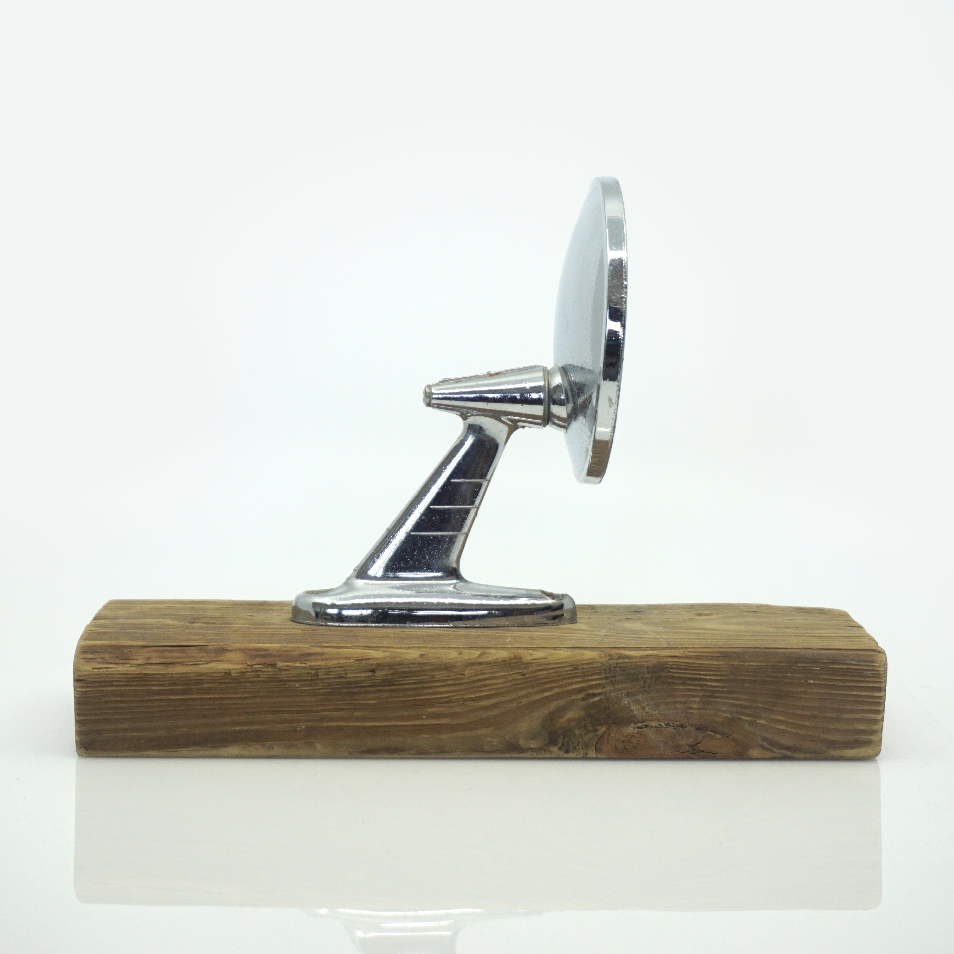 Mid-Century 1950s American Rear View Chrome Mirror on Wood