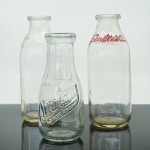 Set of (4) Mid-Century Vintage Milk Bottles. All Made in USA.