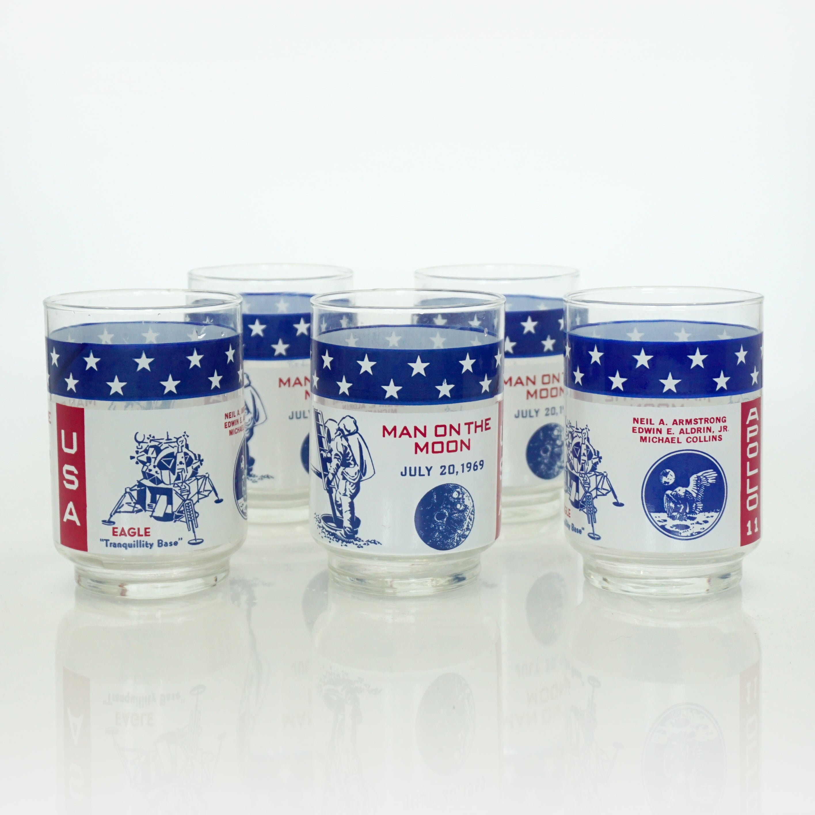 Set of Five 1960s Apollo 11 “Man on the Moon” July 20, 1969 Collectible Drinking Glasses