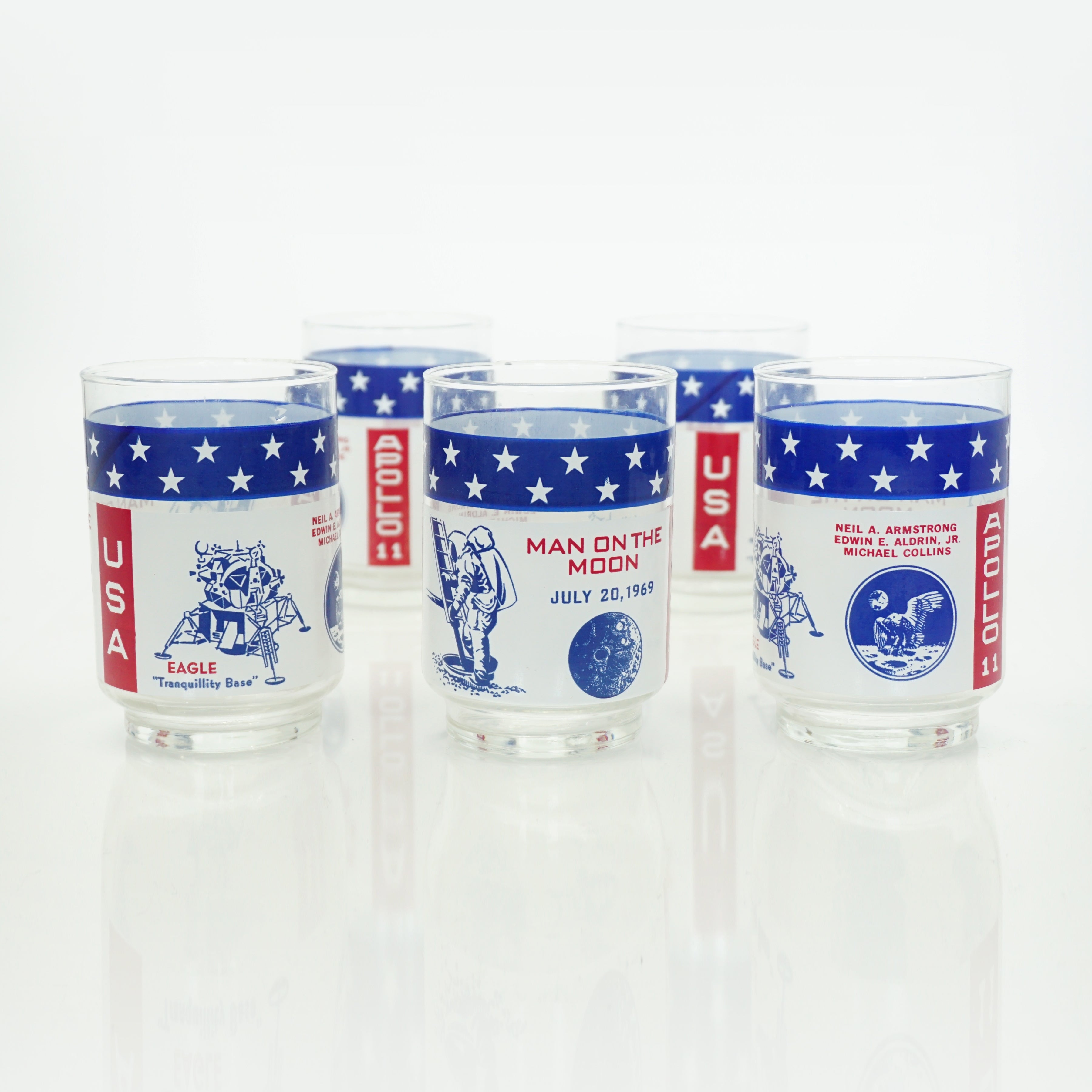 Set of Five 1960s Apollo 11 “Man on the Moon” July 20, 1969 Collectible Drinking Glasses