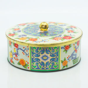Rare Vintage Tin Lithograph Storage Container 6.5" Diameter. Made in England.