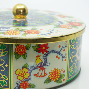 Rare Vintage Tin Lithograph Storage Container 6.5" Diameter. Made in England.
