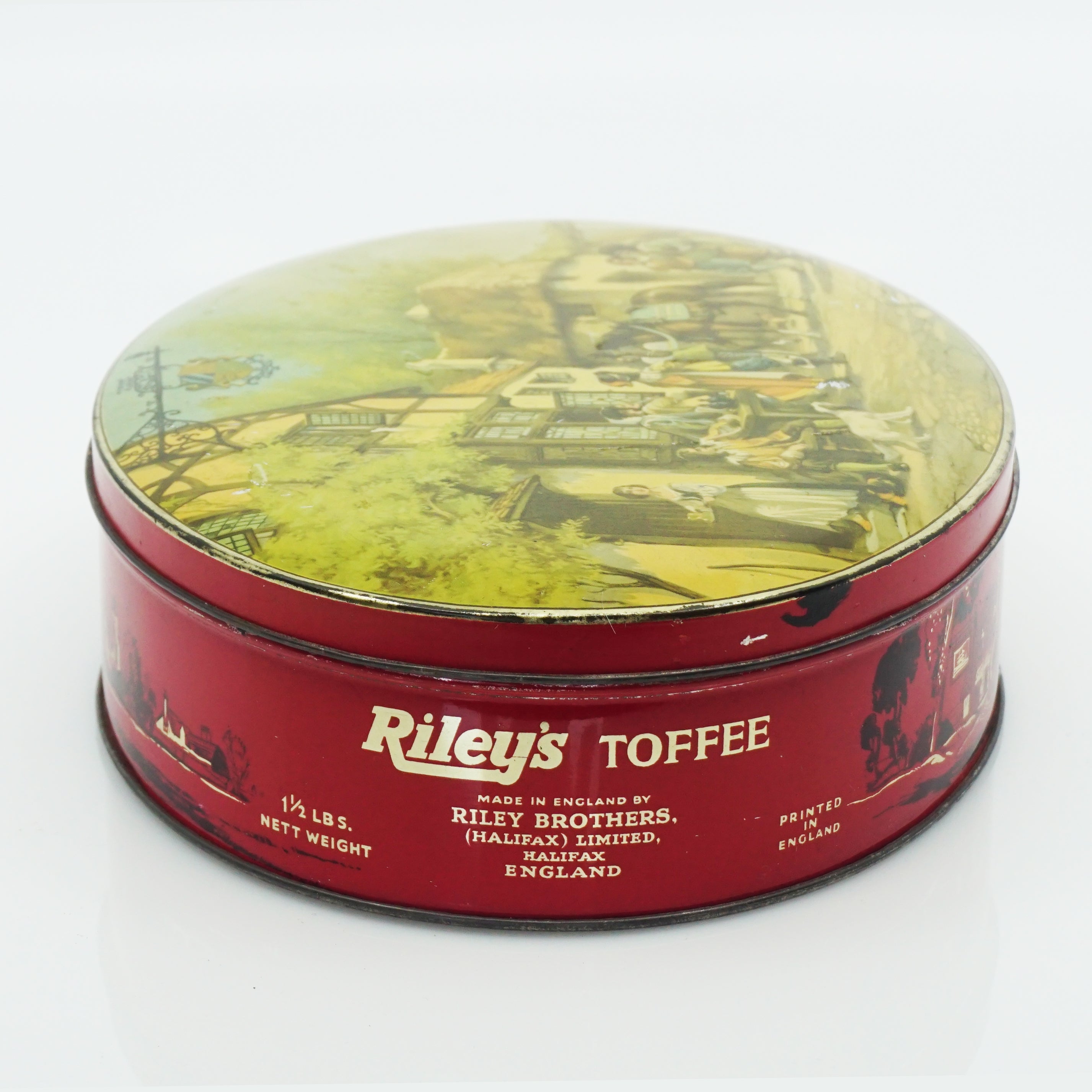 Vintage Riley's Brothers Tin Litho Oval Storage Container. Made in England. 8" Wide.