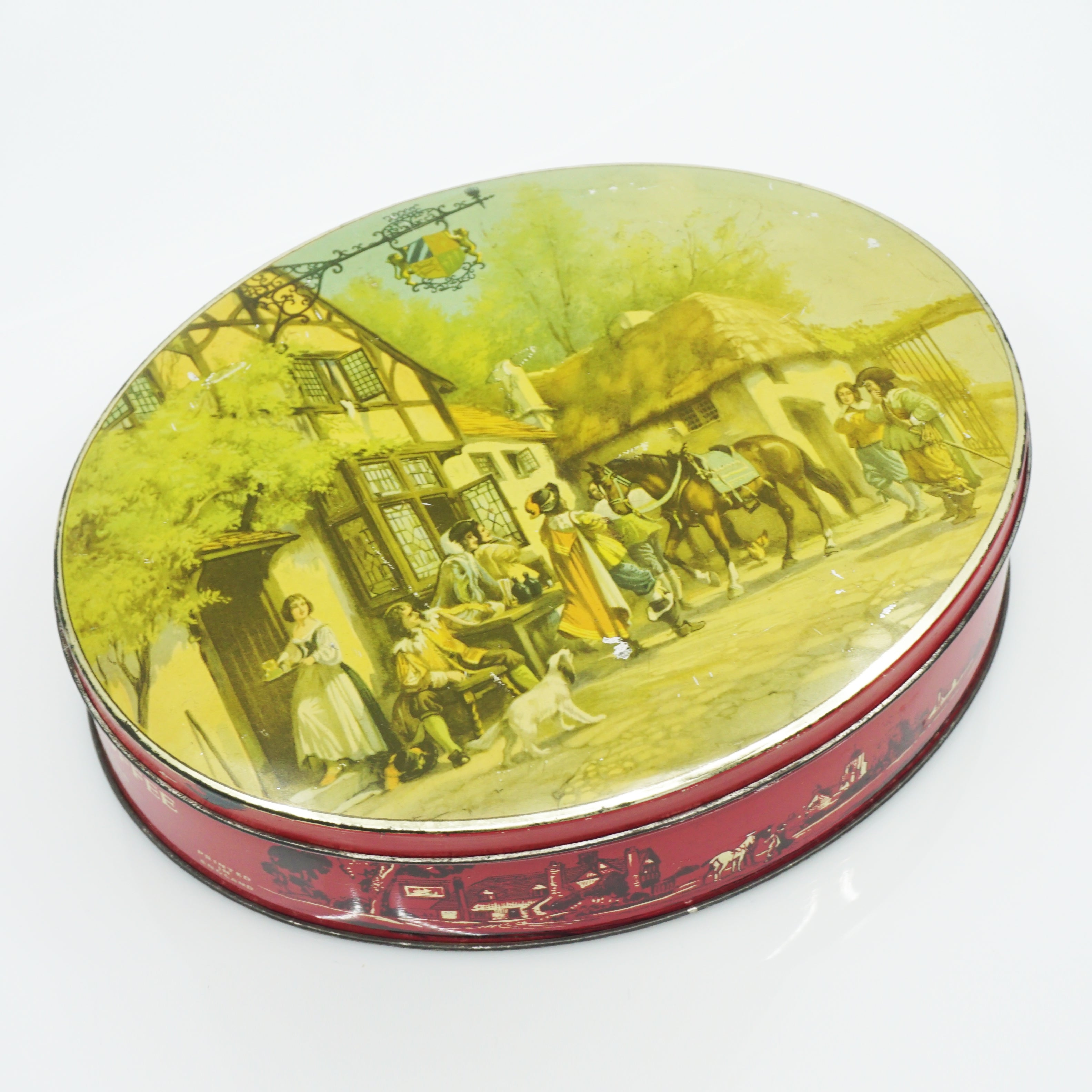 Vintage Riley's Brothers Tin Litho Oval Storage Container. Made in England. 8" Wide.