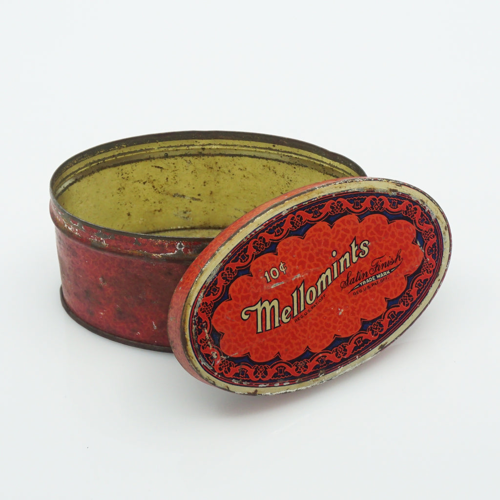Vintage Brandle & Smith Co. Mellomints Candy Tin Litho Container. 4" Wide.