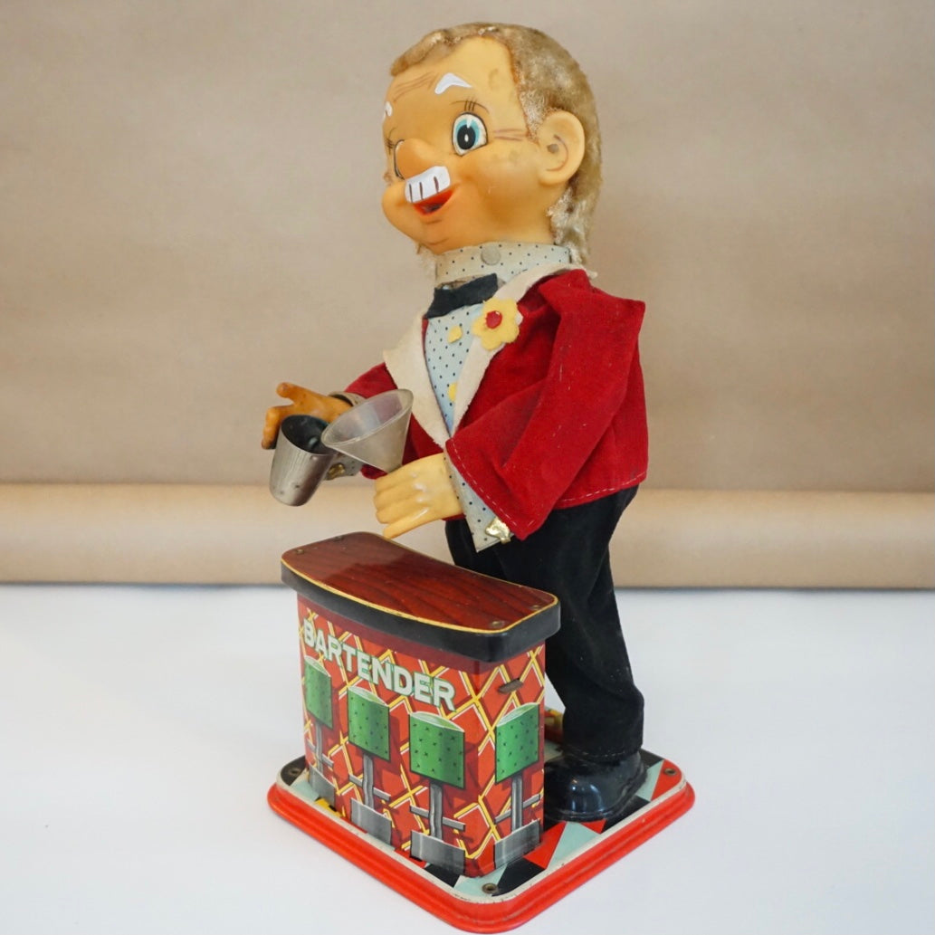 Mid-Century 1960s ROSKO Charley Weaver Bartender Toy. Made in Japan.