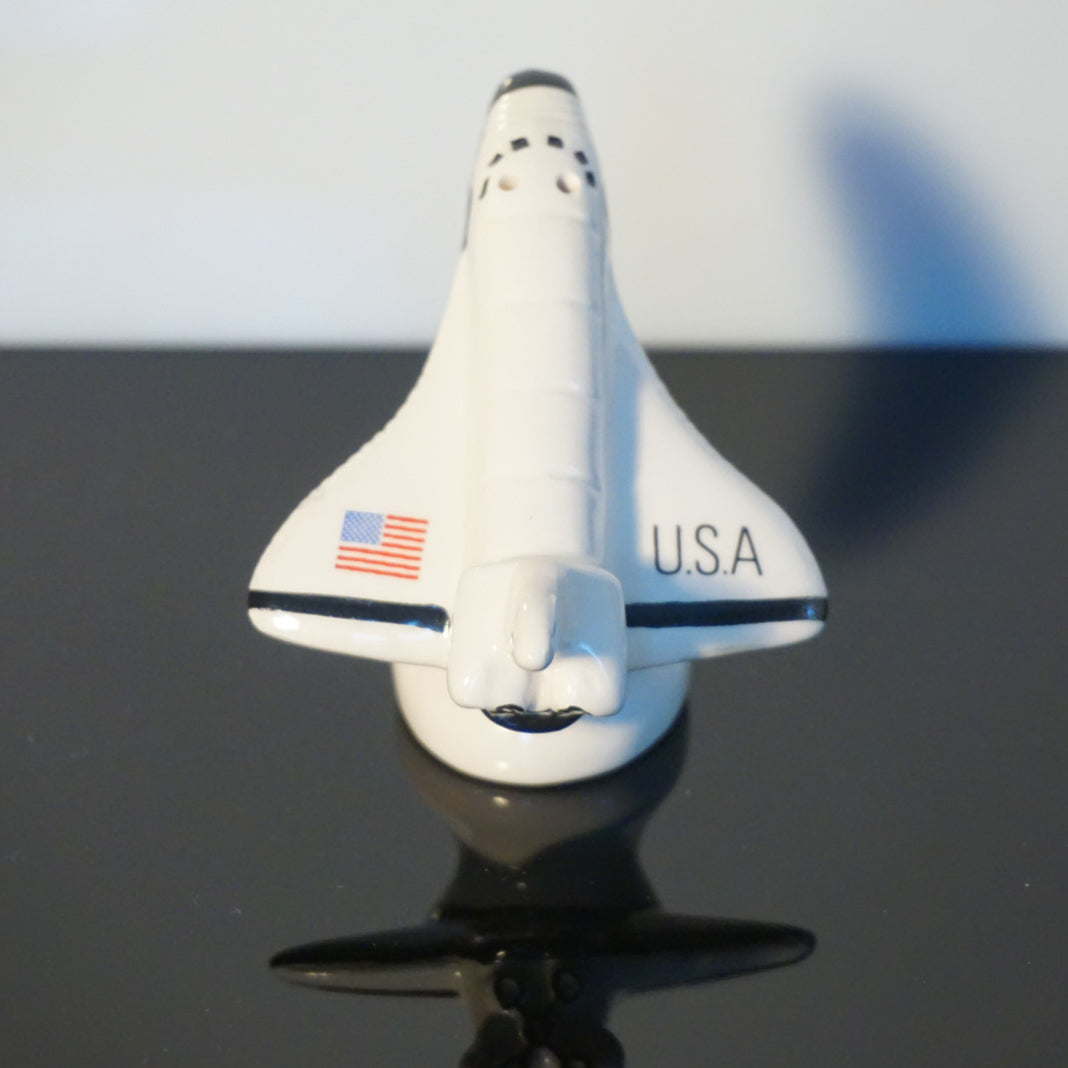 1992 Five & Dime Sarsaparilla. USA Space Shuttle Ceramic Salt and Pepper Shakers