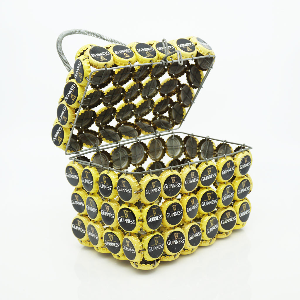 Handmade Guiness Beer Bottle Cap & Wire Art Basket. Made In USA.