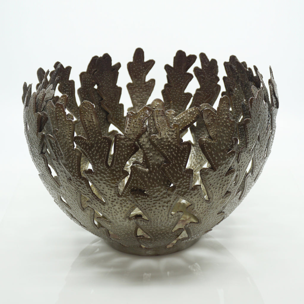 Signed Josnel Bruno Handmade, Hammered, Chiseled and Incised Coral Reef Bowl. Made in Haiti.