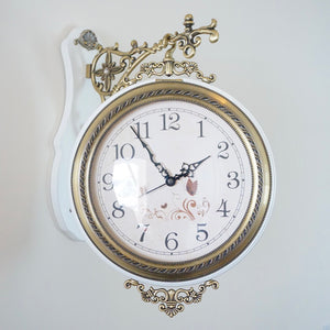 Double-Sided/Station Hanging Wall Clock. White Wood with Brass Toned Details. Rhythm Watch Co.