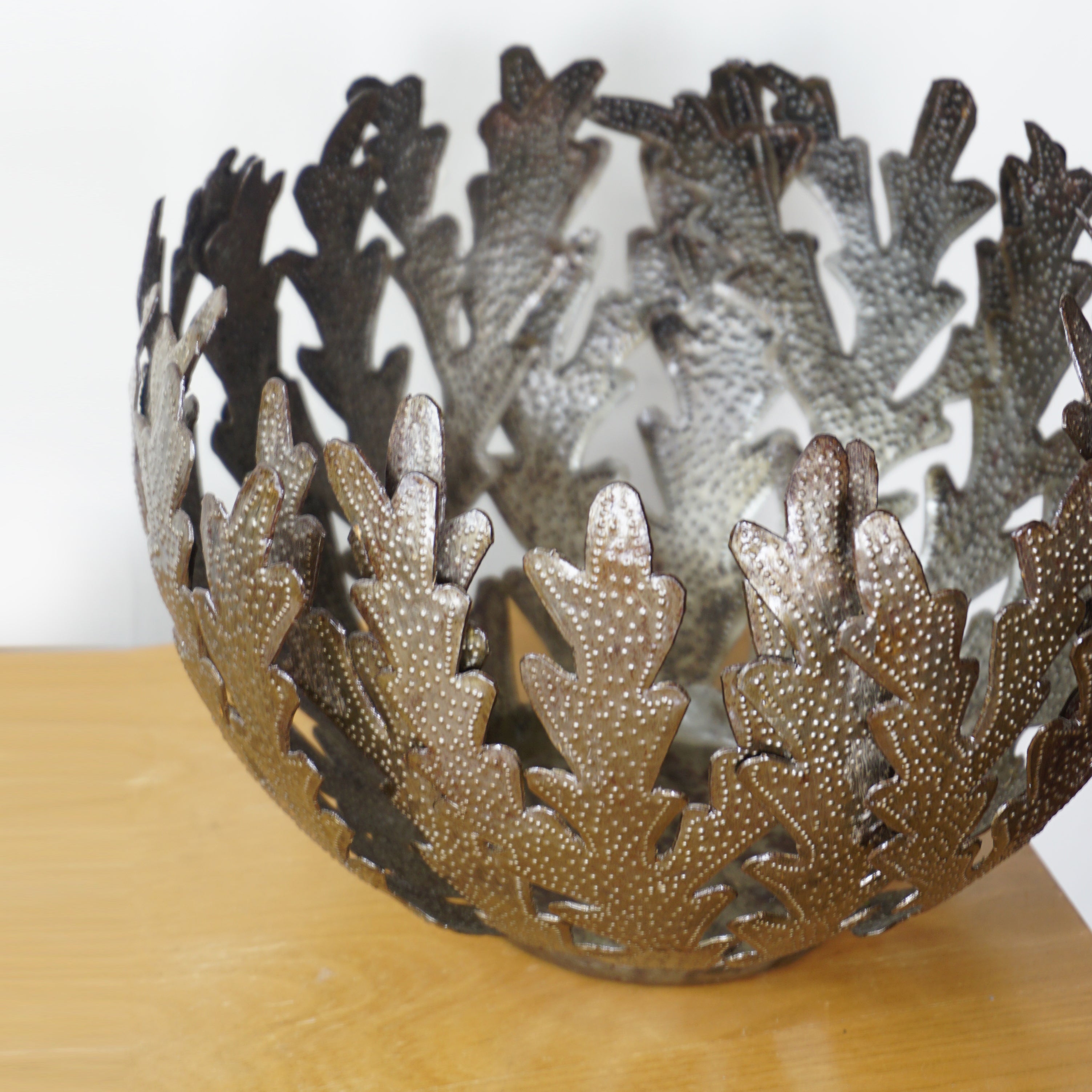 Signed Josnel Bruno Handmade, Hammered, Chiseled and Incised Coral Reef Bowl. Made in Haiti.