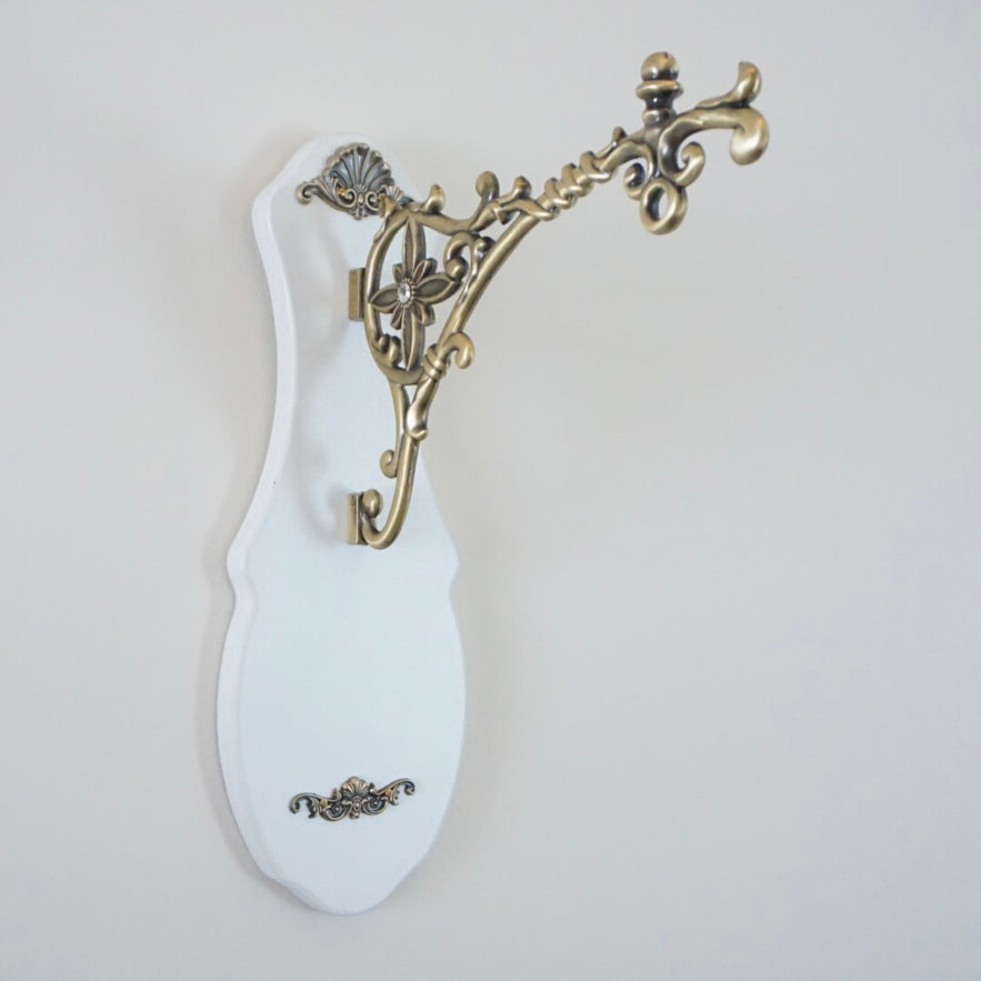 Double-Sided/Station Hanging Wall Clock. White Wood with Brass Toned Details. Rhythm Watch Co.