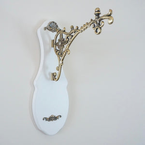 Double-Sided/Station Hanging Wall Clock. White Wood with Brass Toned Details. Rhythm Watch Co.