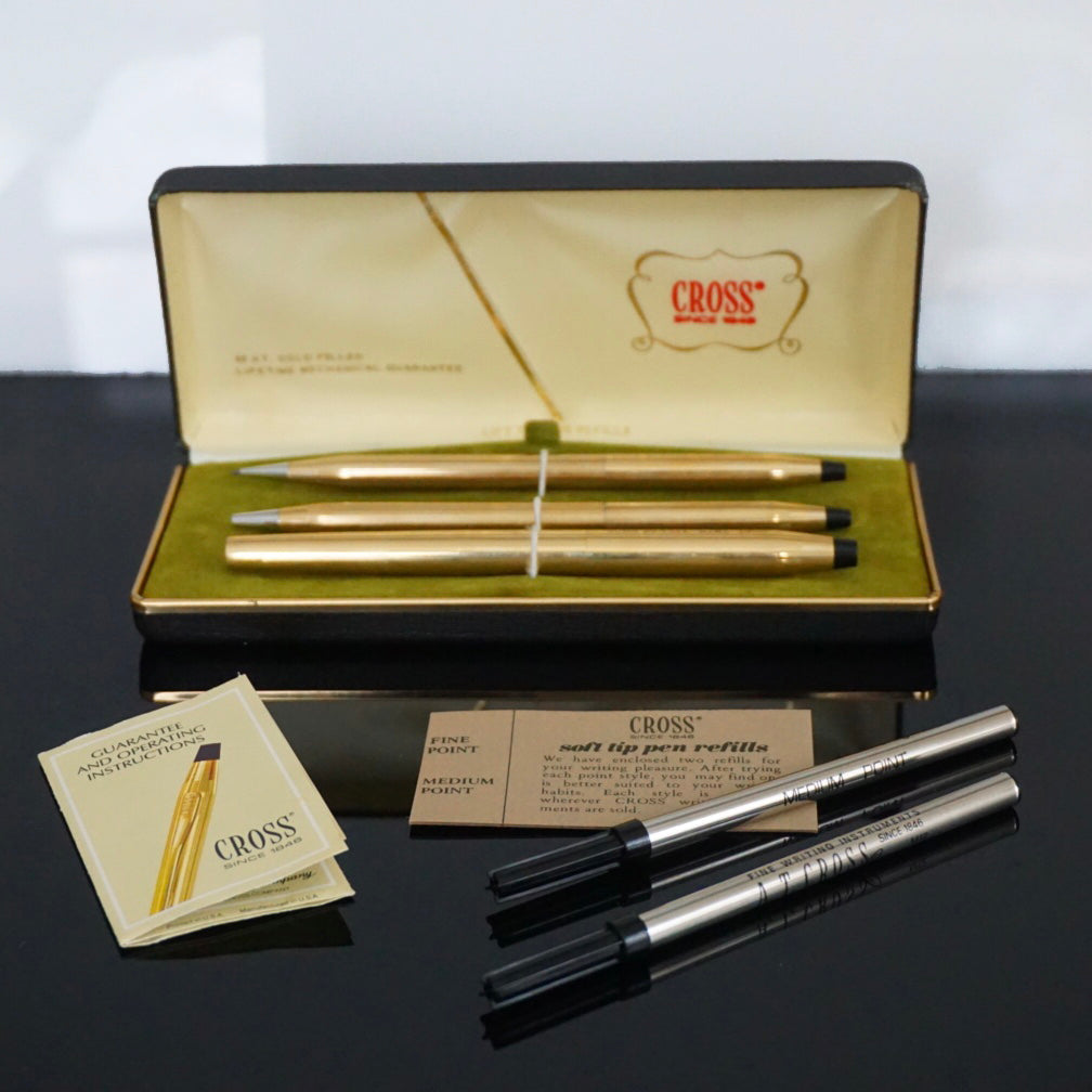 1986 Vintage CROSS Classic Century 12KT Gold Filled, Two Pens and One Pencil Set