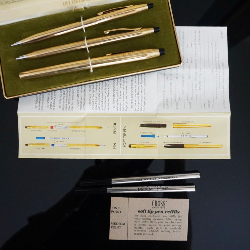 1986 Vintage CROSS Classic Century 12KT Gold Filled, Two Pens and One Pencil Set