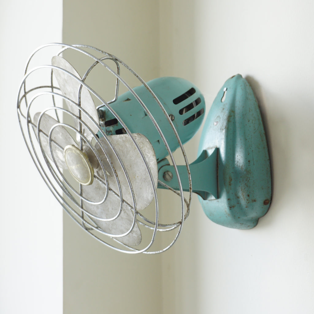 Art Deco Vintage Eskimo Open-Cage Desk/Wall Fan by McGraw Edison Co. in Turquoise