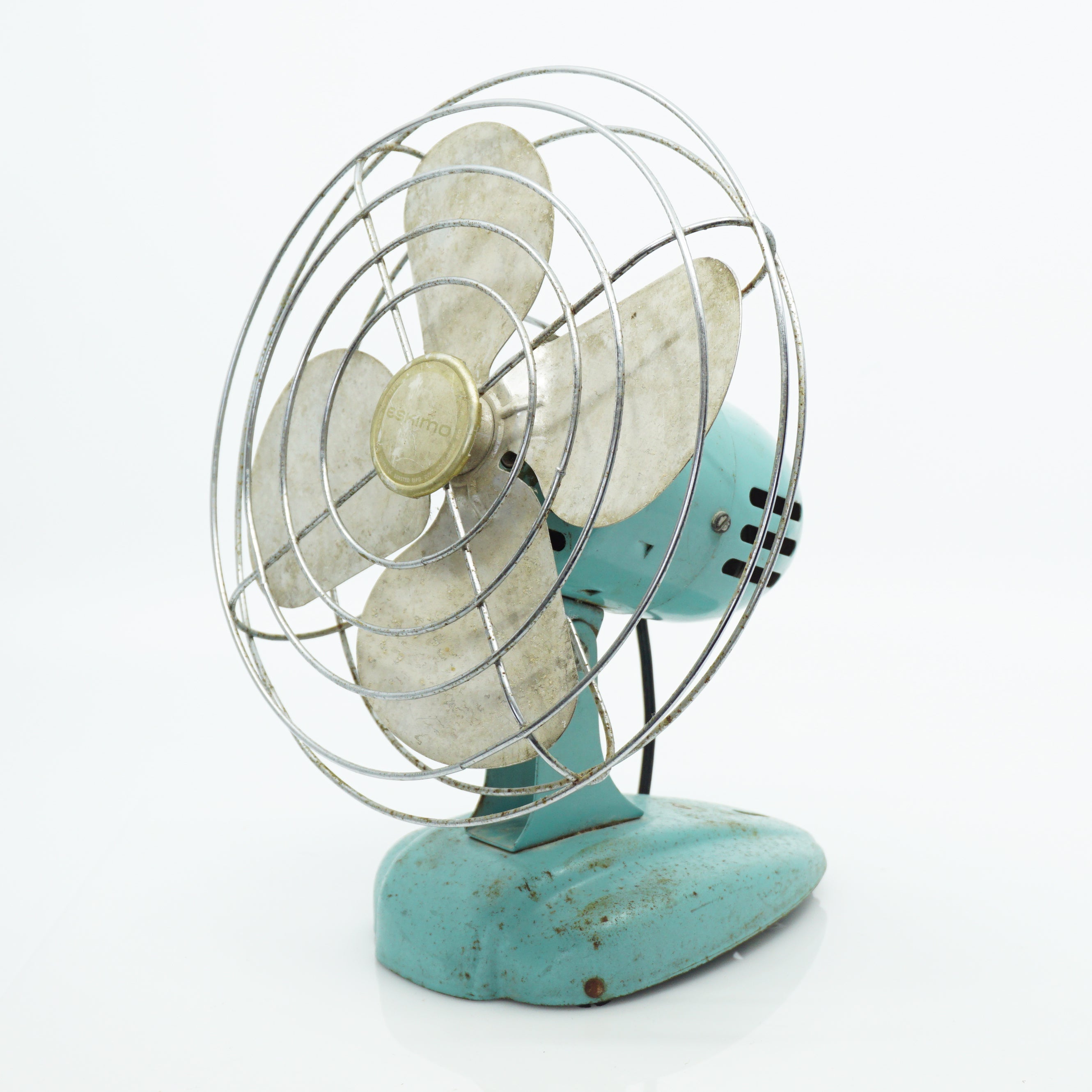 Art Deco Vintage Eskimo Open-Cage Desk/Wall Fan by McGraw Edison Co. in Turquoise