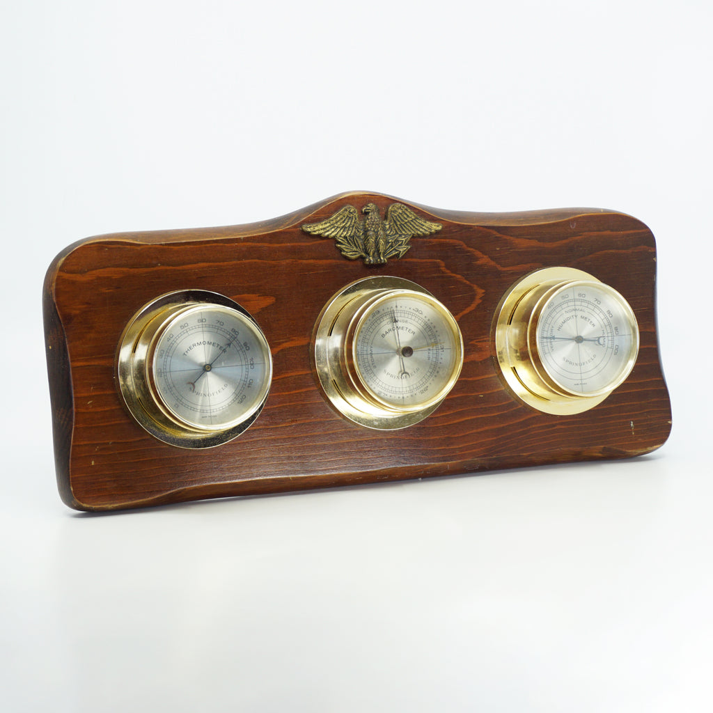 Vintage Thermometer, Barometer and Humidity Meter by Springfield Instrument. Made in USA.