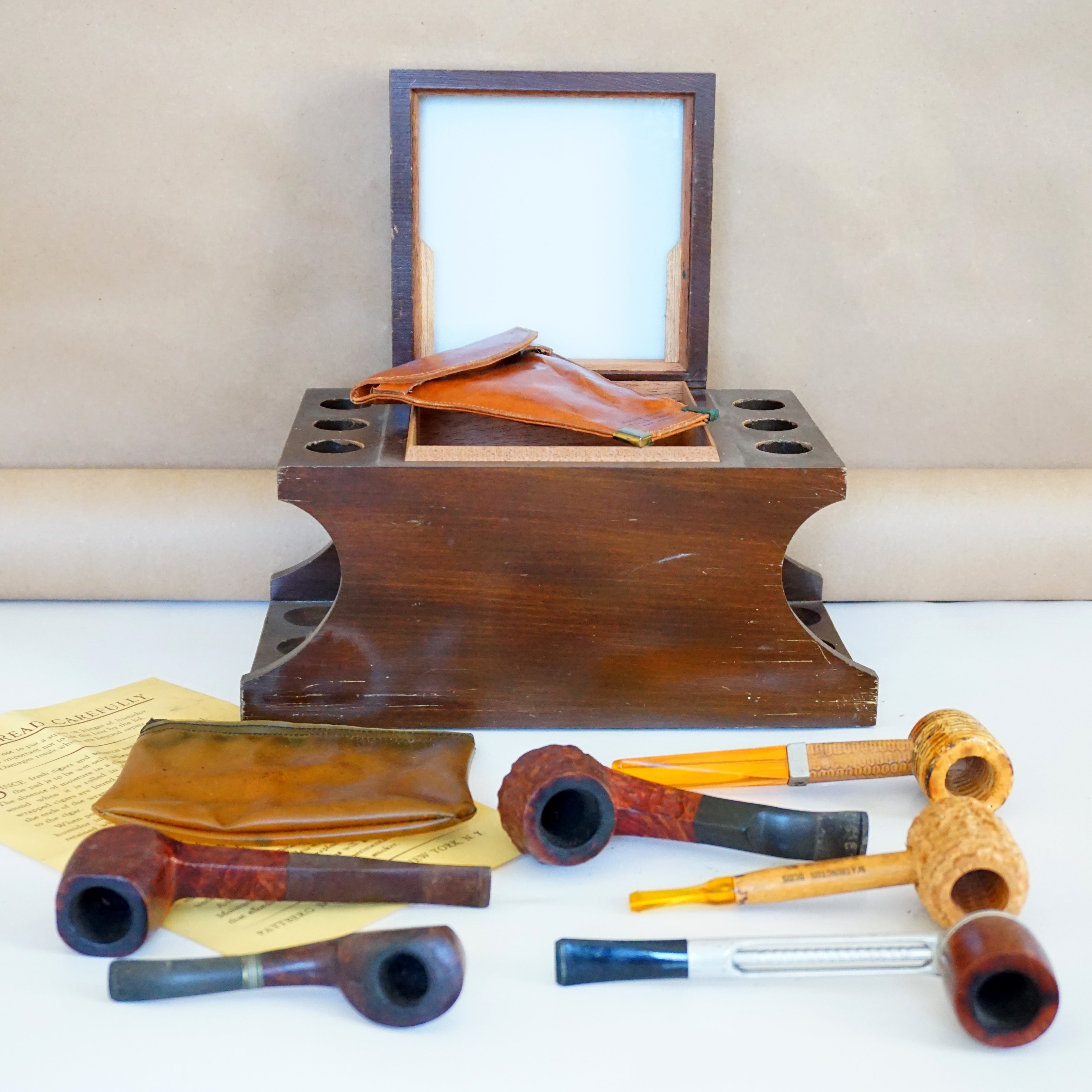 Vintage PATTBERG NOVELTY Wood Pipe Cigar Holder Humidor with 6 Pipes