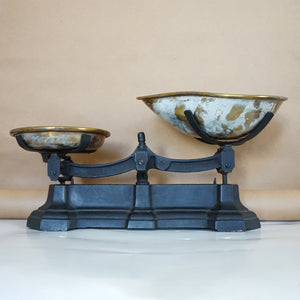 Antique Cast Iron and Brass Balance Scales. Black and Gold toned.