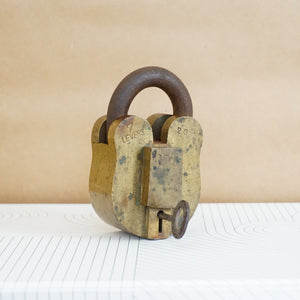 Antique Solid Brass MAZDOAR & CO Lock and Original Key. 7 Levels. G.I.D. 25 Years